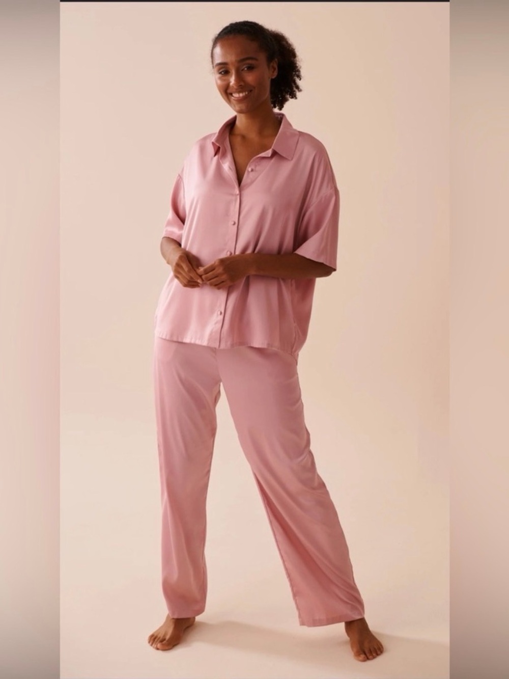 La Vie En Rose Pink Satin Pajama Set